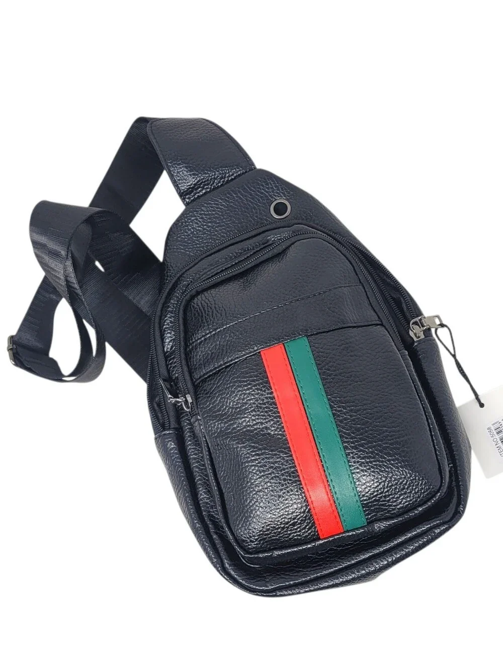 Black messenger, Sling, Crossbody Bag, with Red And Green Stripes